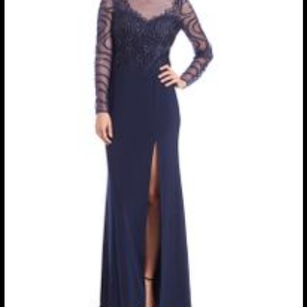 Basix black label navy embellished illusion gown - Picture 12 of 13